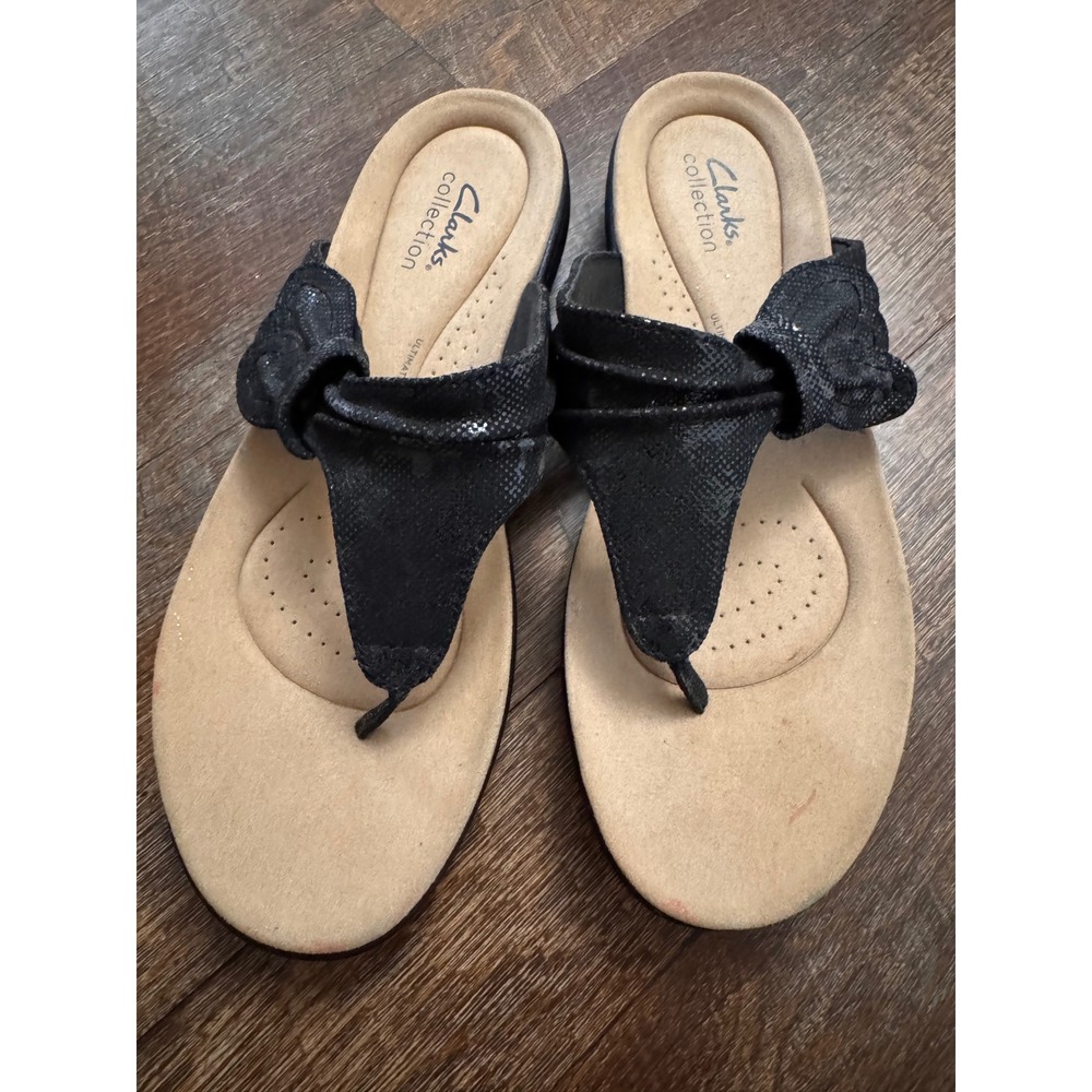 Clarks Collection Ultimate Comfort Black Thong Sandals Size 9 Women's Cushioned